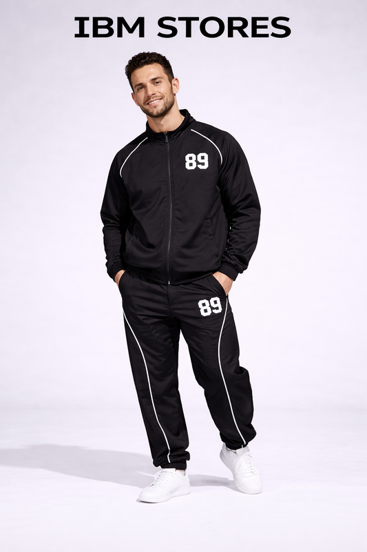 Custom Black Tracksuit for Men – Personalized Sportswear Jogger Set | IBM STORES