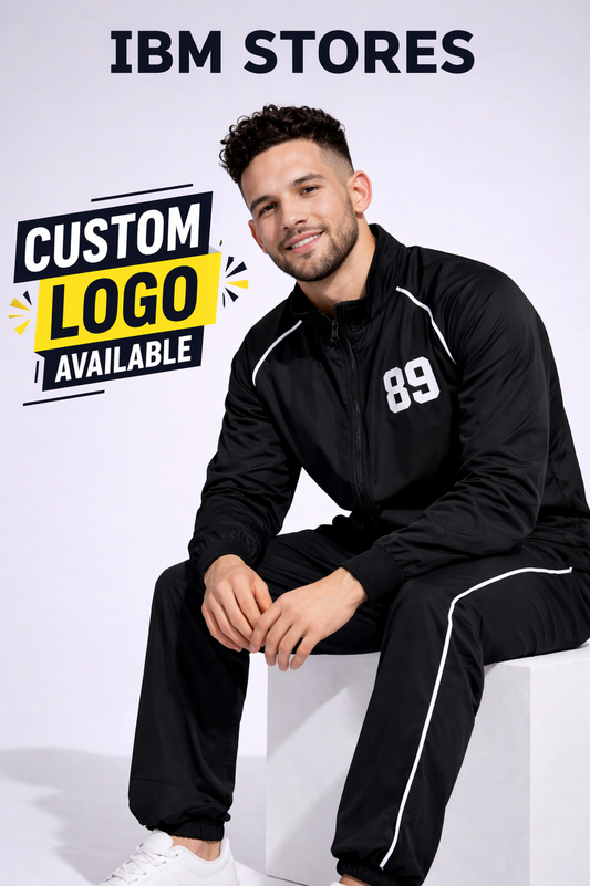 Custom Black Tracksuit for Men – Personalized Sportswear Jogger Set | IBM STORES