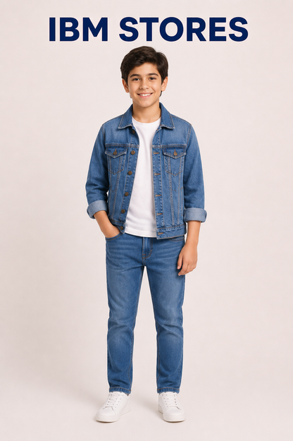 Kids Blue Denim Jacket & Jeans Set – Stylish Boys Casual Denim Outfit | IBM STORES