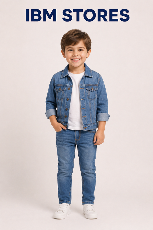 Kids Blue Denim Jacket & Jeans Set – Stylish Boys Casual Denim Outfit | IBM STORES