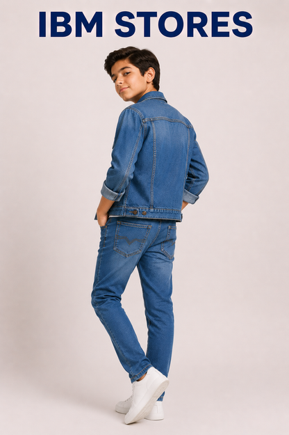 Kids Blue Denim Jacket & Jeans Set – Stylish Boys Casual Denim Outfit | IBM STORES