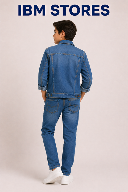 Kids Blue Denim Jacket & Jeans Set – Stylish Boys Casual Denim Outfit | IBM STORES
