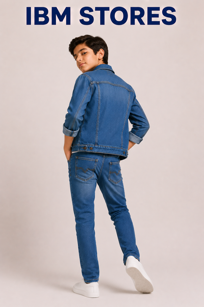 Kids Blue Denim Jacket & Jeans Set – Stylish Boys Casual Denim Outfit | IBM STORES