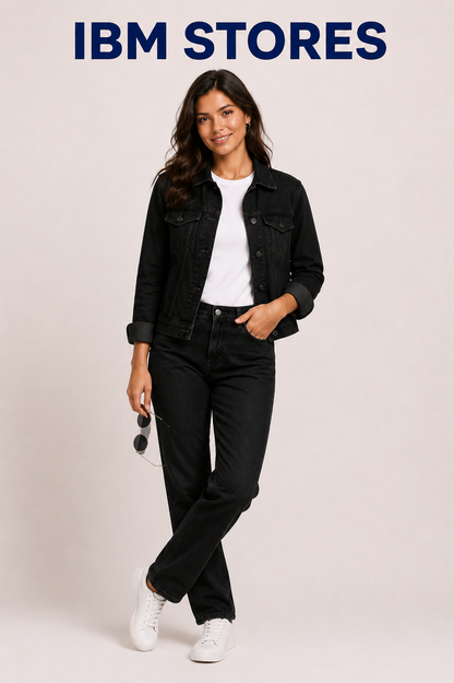Women’s Blue Denim Jacket & Wide Leg Jeans Set – Casual Streetwear Outfit | IBM STORES