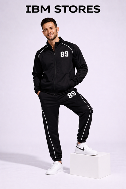 Custom Black Tracksuit for Men – Personalized Sportswear Jogger Set | IBM STORES