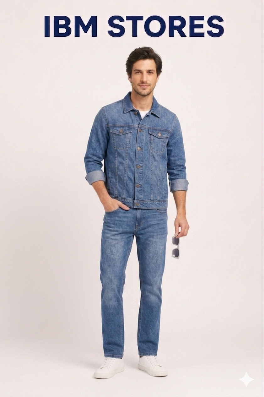 Men’s Blue Denim Jacket & Jeans Set – Casual Streetwear Outfit for Men | IBM STORES