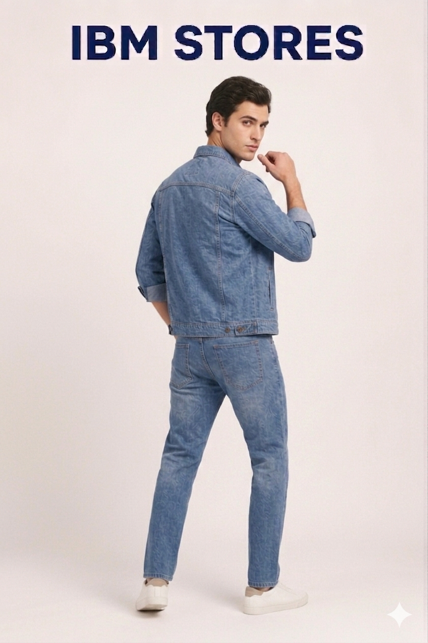 Men’s Blue Denim Jacket & Jeans Set – Casual Streetwear Outfit for Men | IBM STORES