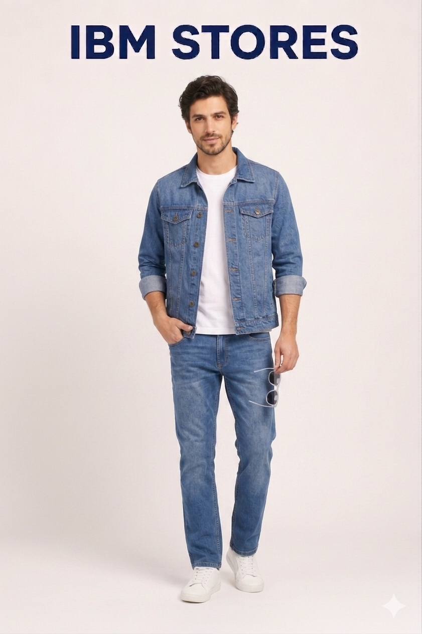 Men’s Blue Denim Jacket & Jeans Set – Casual Streetwear Outfit for Men | IBM STORES